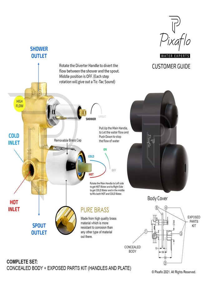 Pixaflo Brass Extant High Flow Single Lever 4 Way / 2 Inlet Diverter | Tic-Tac | Complete Set | Bathroom Shower System | Bathroom Mixer | Chrome Finish - Image 5